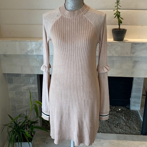 Free People Zou Bizou Bell Sleeve Ribbed Knit Tan Dress Size Small - Picture 7 of 12